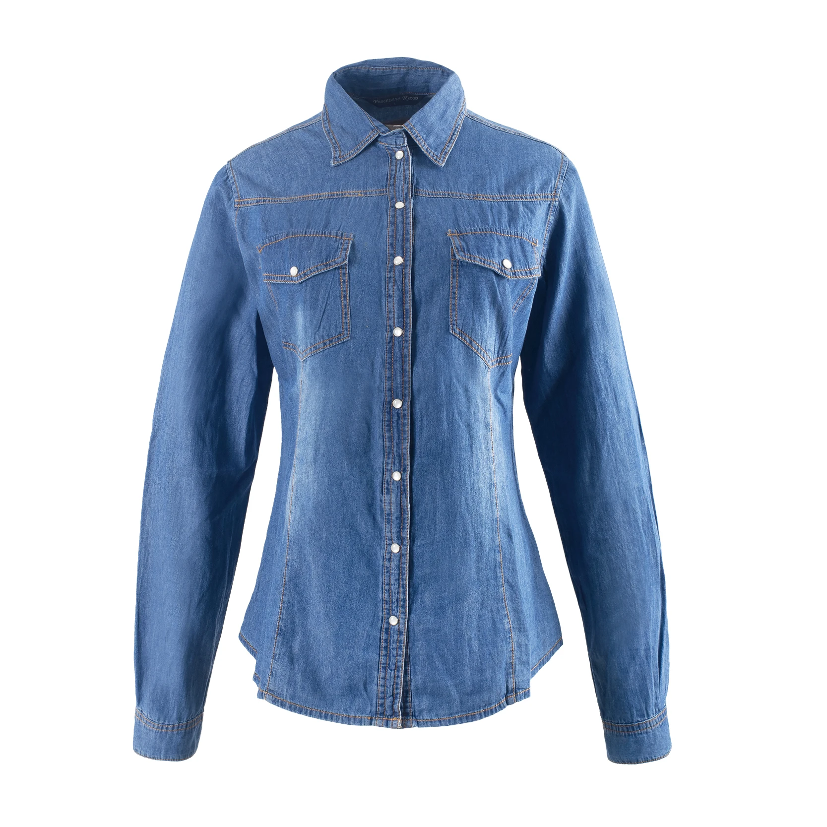 Women's Classic Denim Button - Down Shirt, Long - Sleeve Lapel Design with Chest Pockets, Casual Everyday Wear, Timeless Blue Jean Jacket Top